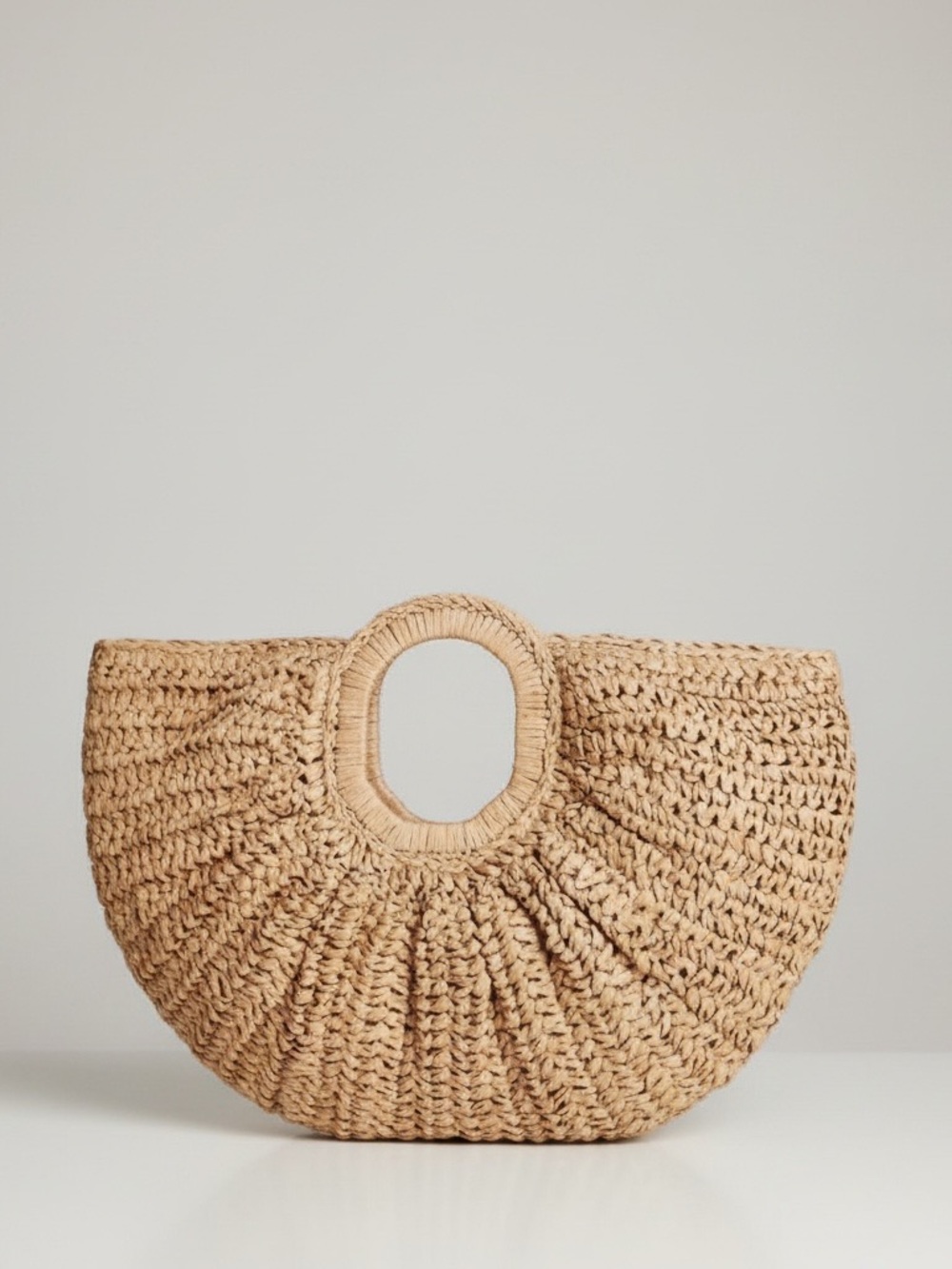 RAMLA Natural Straw Half-Moon Bag - Natural Undyed / New
